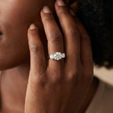 White gold Three-Stone Round Cut Solitaire Ring with Cathedral Band and Four-Prong Setting_29