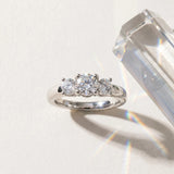 White gold Three-Stone Round Cut Solitaire Ring with Cathedral Band and Four-Prong Setting_30