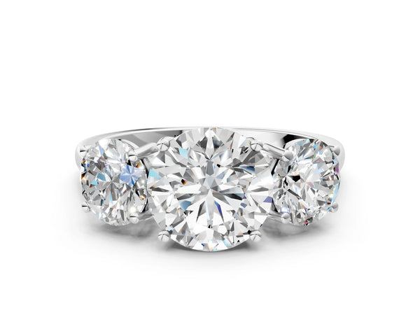 White gold Three-Stone Round Cut Solitaire Ring with Classic Band and Prong Setting