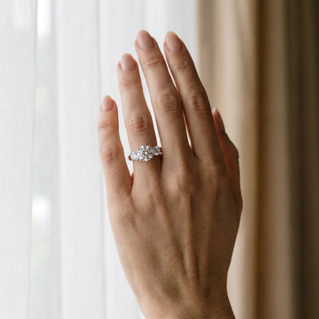 White gold Three-Stone Round Cut Solitaire Ring with Classic Band and Prong Setting_28
