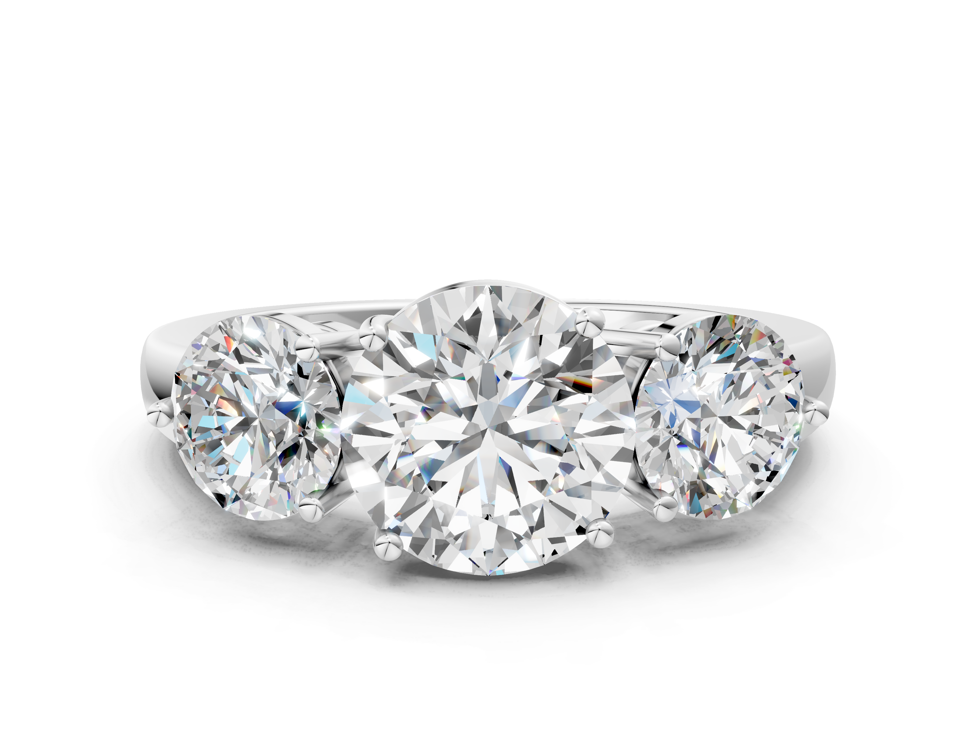 White gold Three-Stone Round Cut Solitaire Ring with Prong Setting on a Classic Band_110