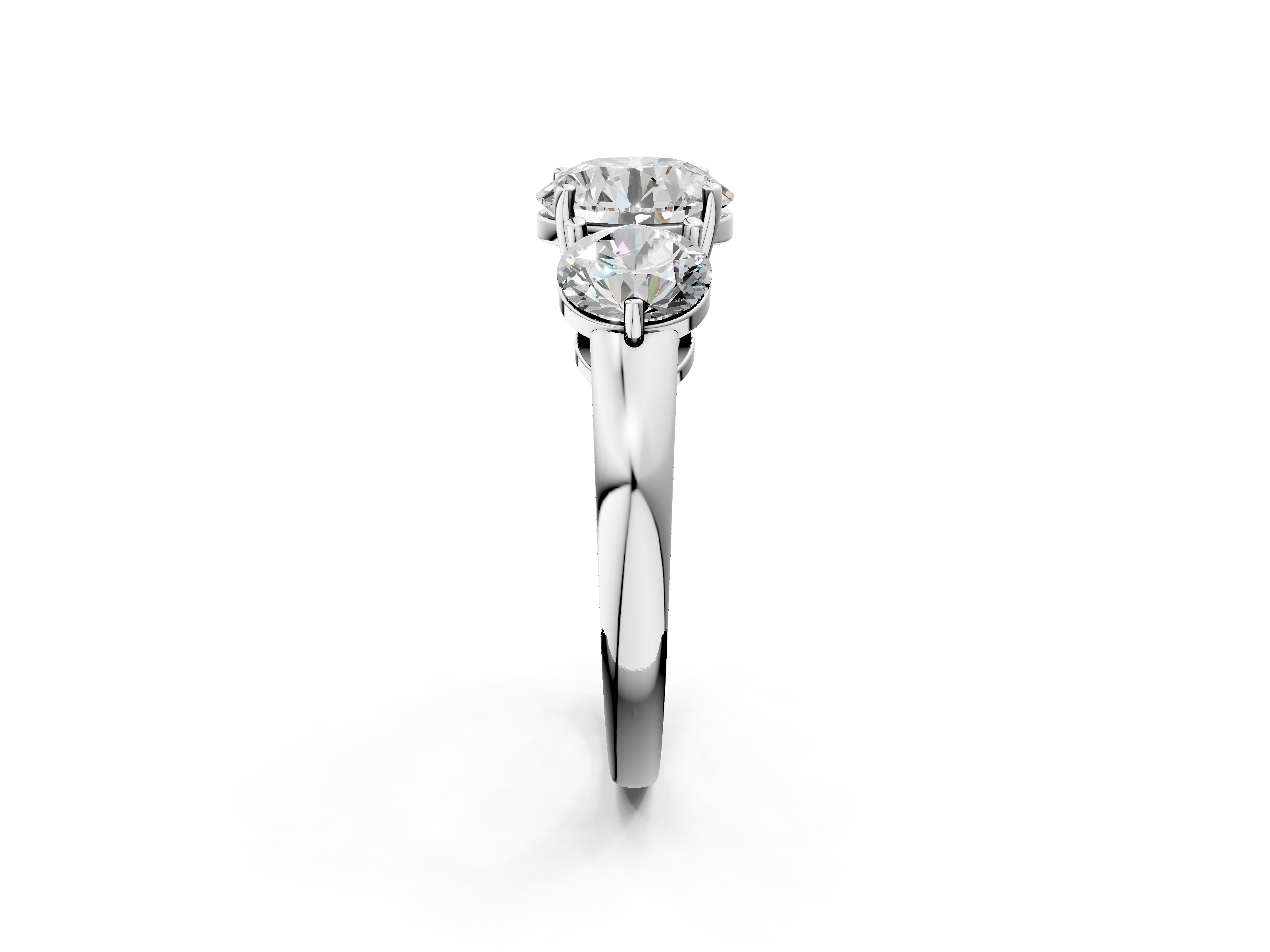White gold Three-Stone Round Cut Solitaire Ring with Prong Setting on a Classic Band_112