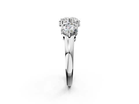 White gold Three-Stone Round Cut Solitaire Ring with Prong Setting on a Classic Band_112