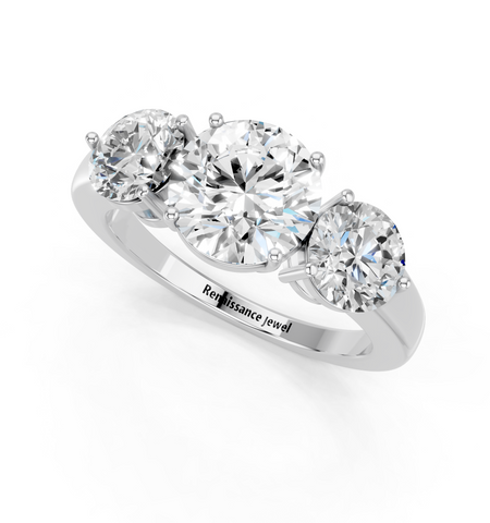 White gold Three-Stone Round Cut Solitaire Ring with Prong Setting on a Classic Band_35