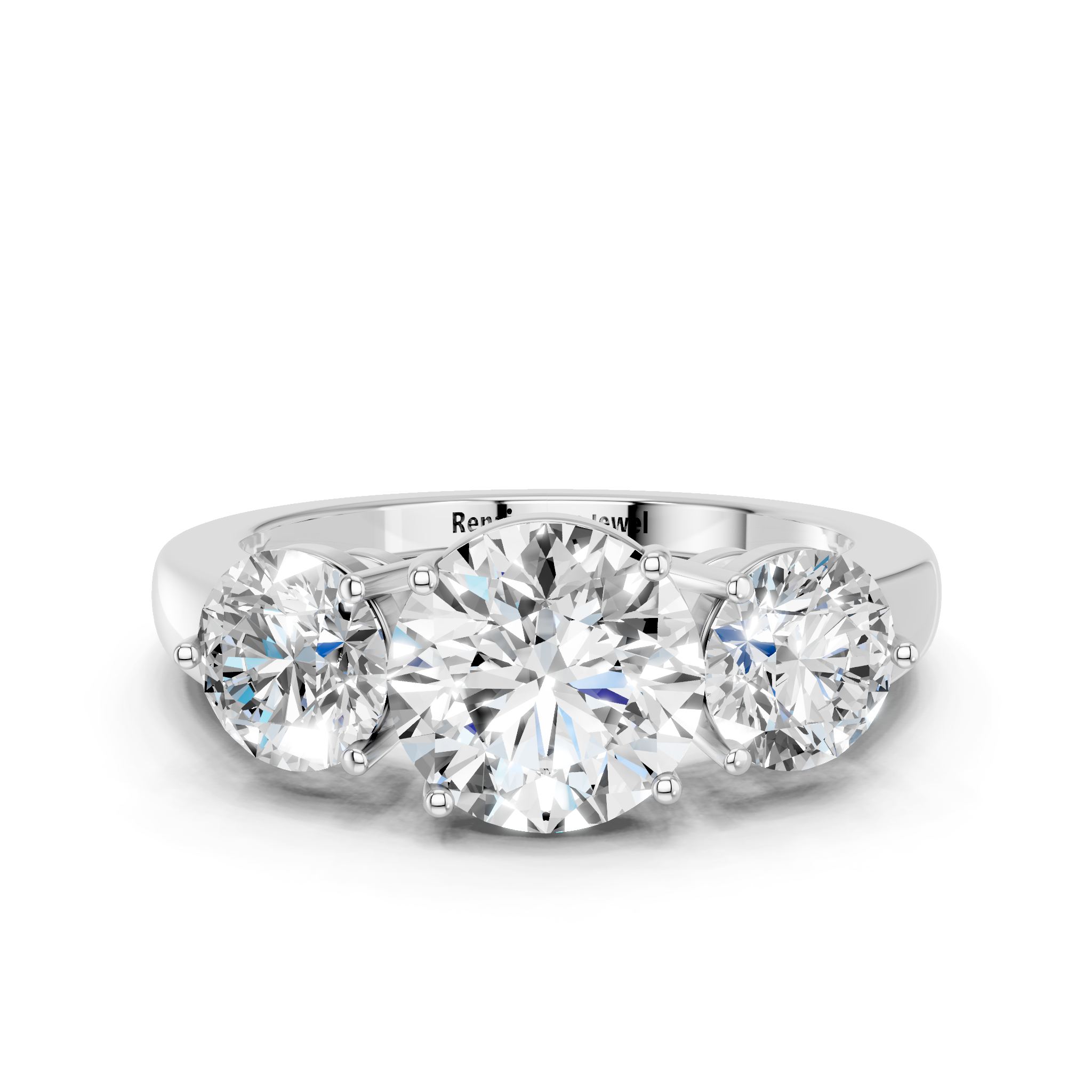 White gold Three-Stone Round Cut Solitaire Ring with Prong Setting on a Classic Band_43
