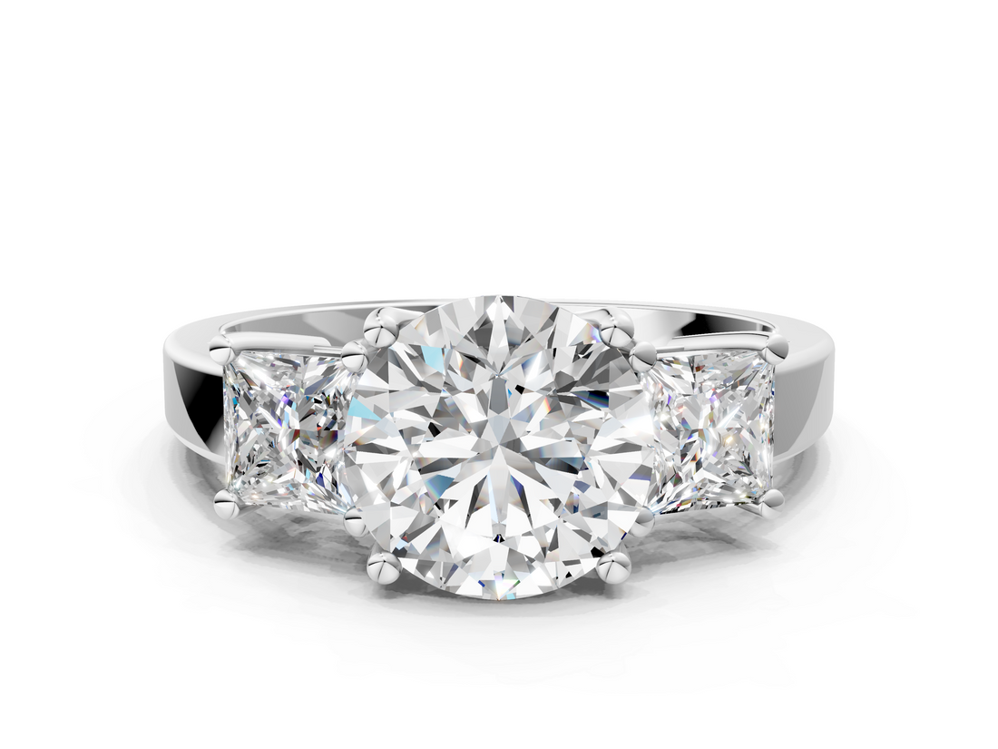 White gold Three-Stone Round Cut Solitaire Ring with Prong Setting_3