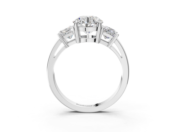 White Gold Round Three Stone Engagement Ring Setting with Princess-Cut Side Stones
