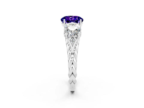 White gold Three-Stone Round Cut Tanzanite Braided Band Ring with Four-Prong Setting_14