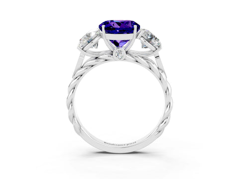 White gold Three-Stone Round Cut Tanzanite Braided Band Ring with Four-Prong Setting_15