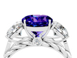 White gold Three-Stone Round Cut Tanzanite Braided Band Ring with Four-Prong Setting_16