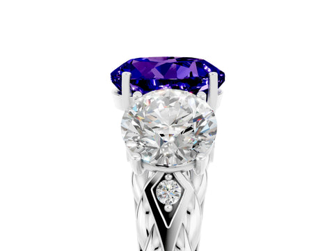 White gold Three-Stone Round Cut Tanzanite Braided Band Ring with Four-Prong Setting_17