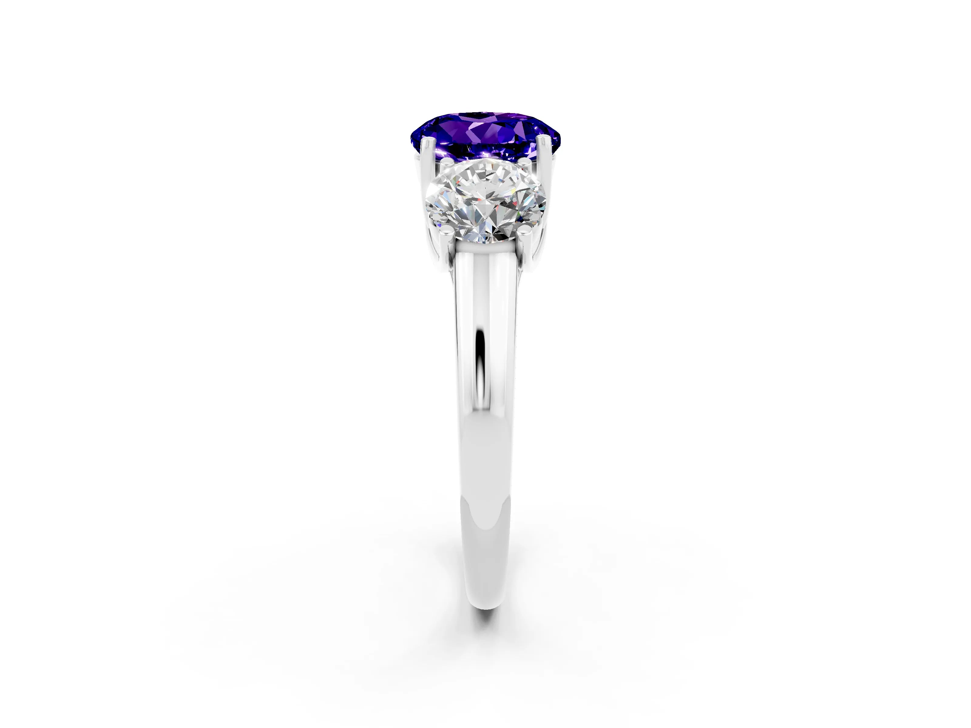 White gold Three-Stone Round Cut Tanzanite Engagement Ring with Prong Setting_2