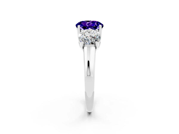 White gold Three-Stone Round Cut Tanzanite Engagement Ring with Prong Setting