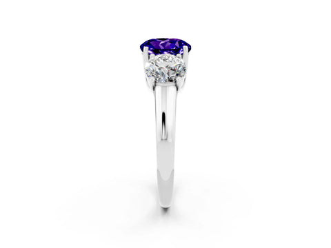 White gold Three-Stone Round Cut Tanzanite Engagement Ring with Prong Setting_2