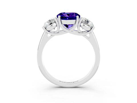 White gold Three-Stone Round Cut Tanzanite Engagement Ring with Prong Setting_3