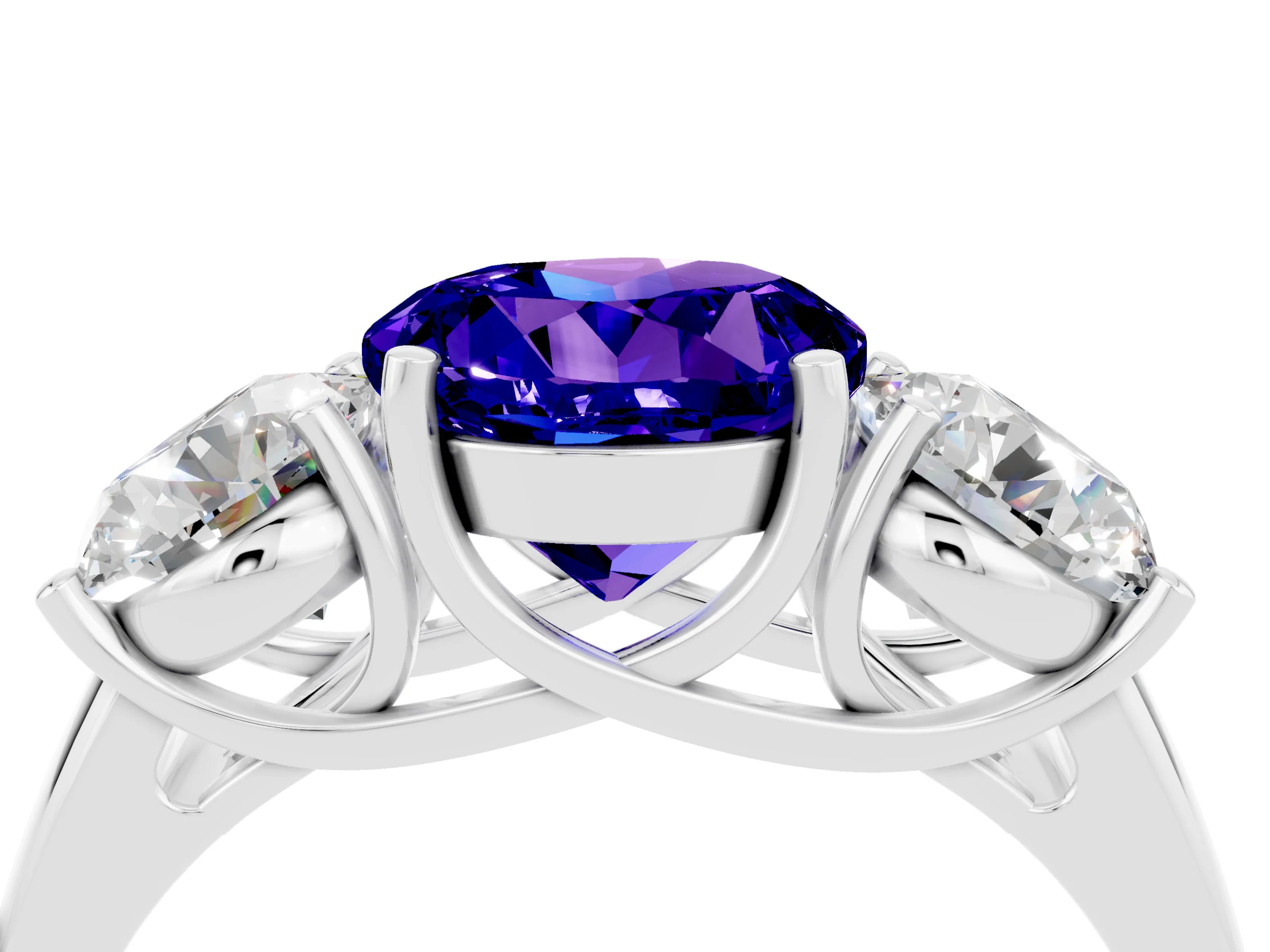 White gold Three-Stone Round Cut Tanzanite Engagement Ring with Prong Setting_4