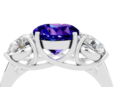 White gold Three-Stone Round Cut Tanzanite Engagement Ring with Prong Setting_4