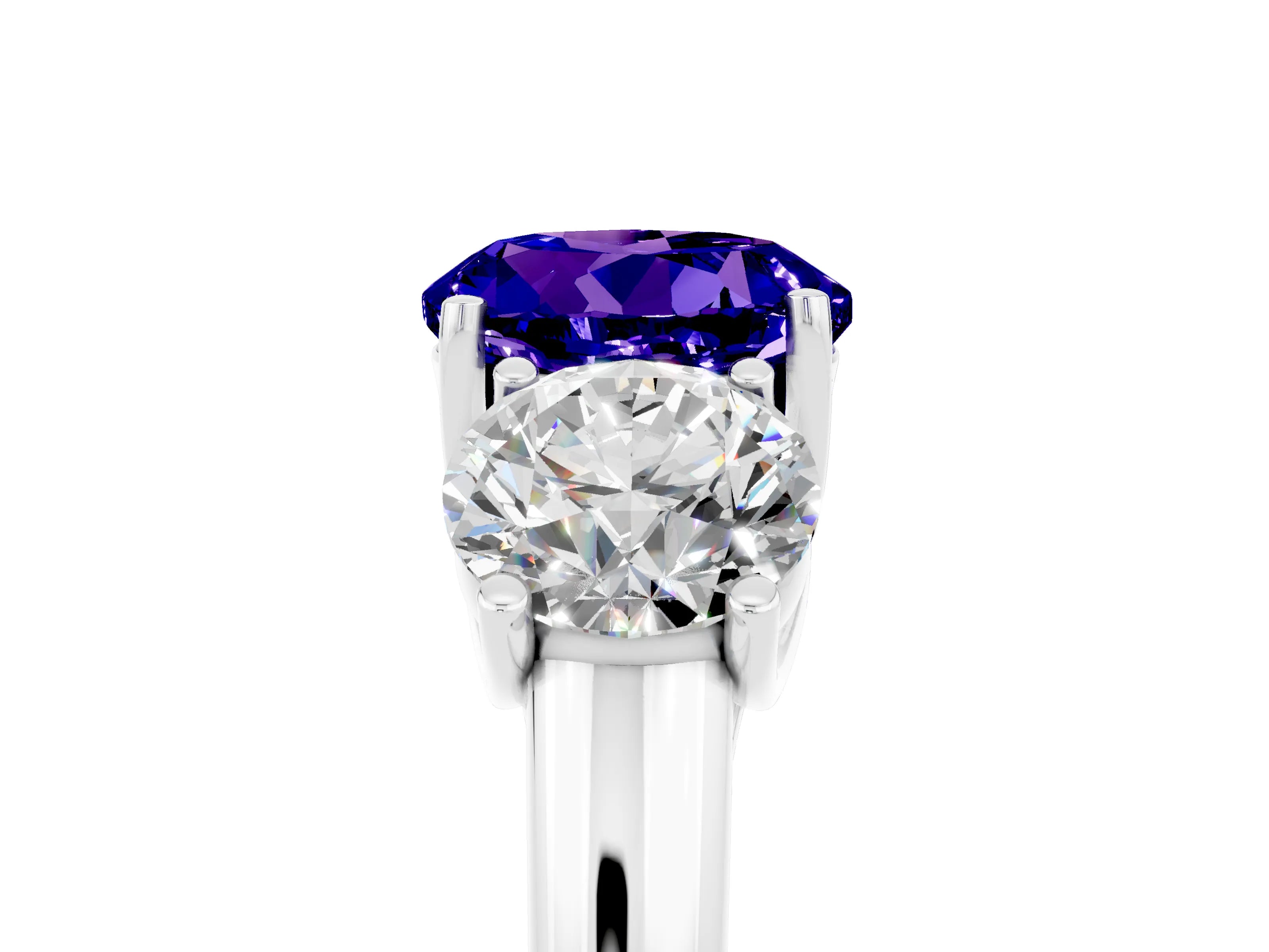 White gold Three-Stone Round Cut Tanzanite Engagement Ring with Prong Setting_5