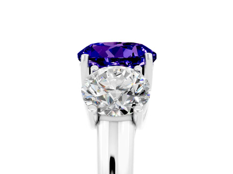 White gold Three-Stone Round Cut Tanzanite Engagement Ring with Prong Setting_5