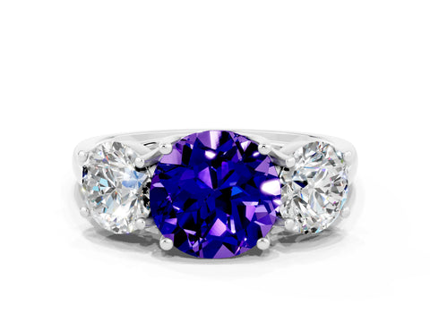 White gold Three-Stone Round Cut Tanzanite Engagement Ring with Prong Setting
