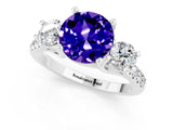 White gold Three-Stone Round Cut Tanzanite Pavé Band with Four-Prong Setting_1