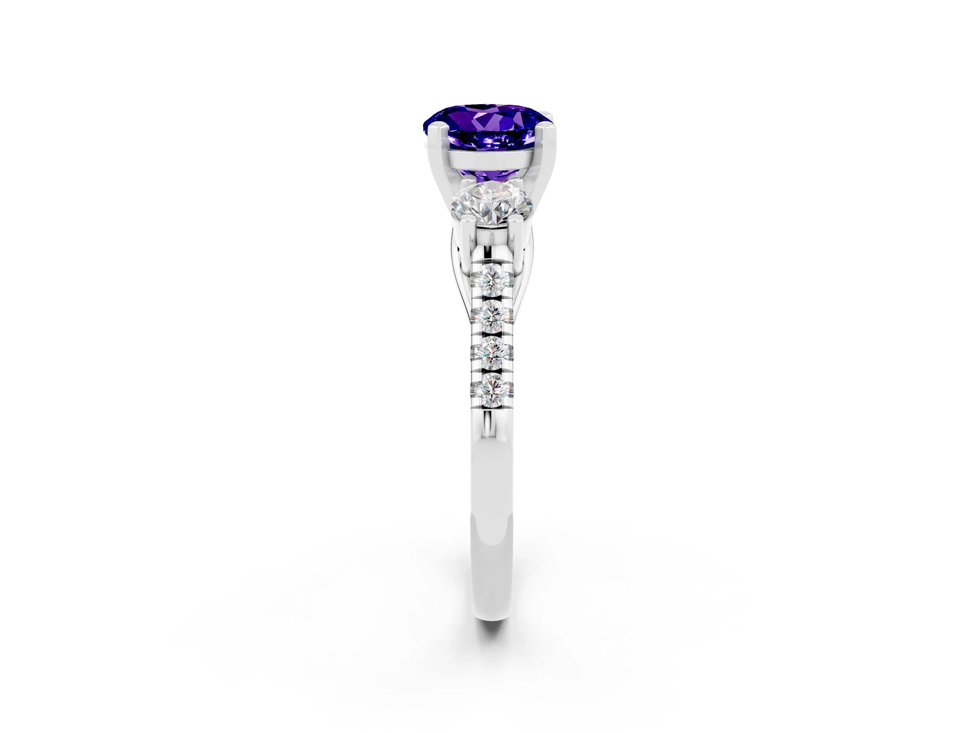 White gold Three-Stone Round Cut Tanzanite Pavé Band with Four-Prong Setting_2