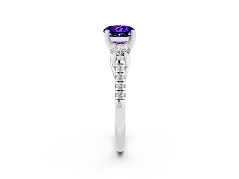 White gold Three-Stone Round Cut Tanzanite Pavé Band with Four-Prong Setting_2