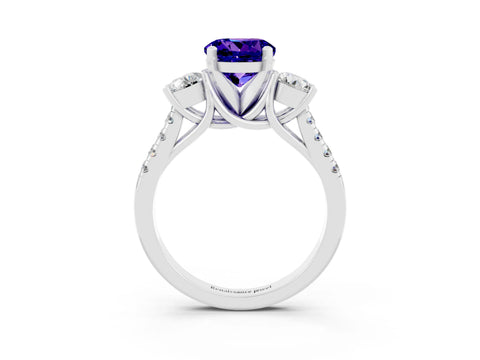 White gold Three-Stone Round Cut Tanzanite Pavé Band with Four-Prong Setting_3