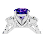 White gold Three-Stone Round Cut Tanzanite Pavé Band with Four-Prong Setting_4