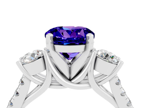White gold Three-Stone Round Cut Tanzanite Pavé Band with Four-Prong Setting_4