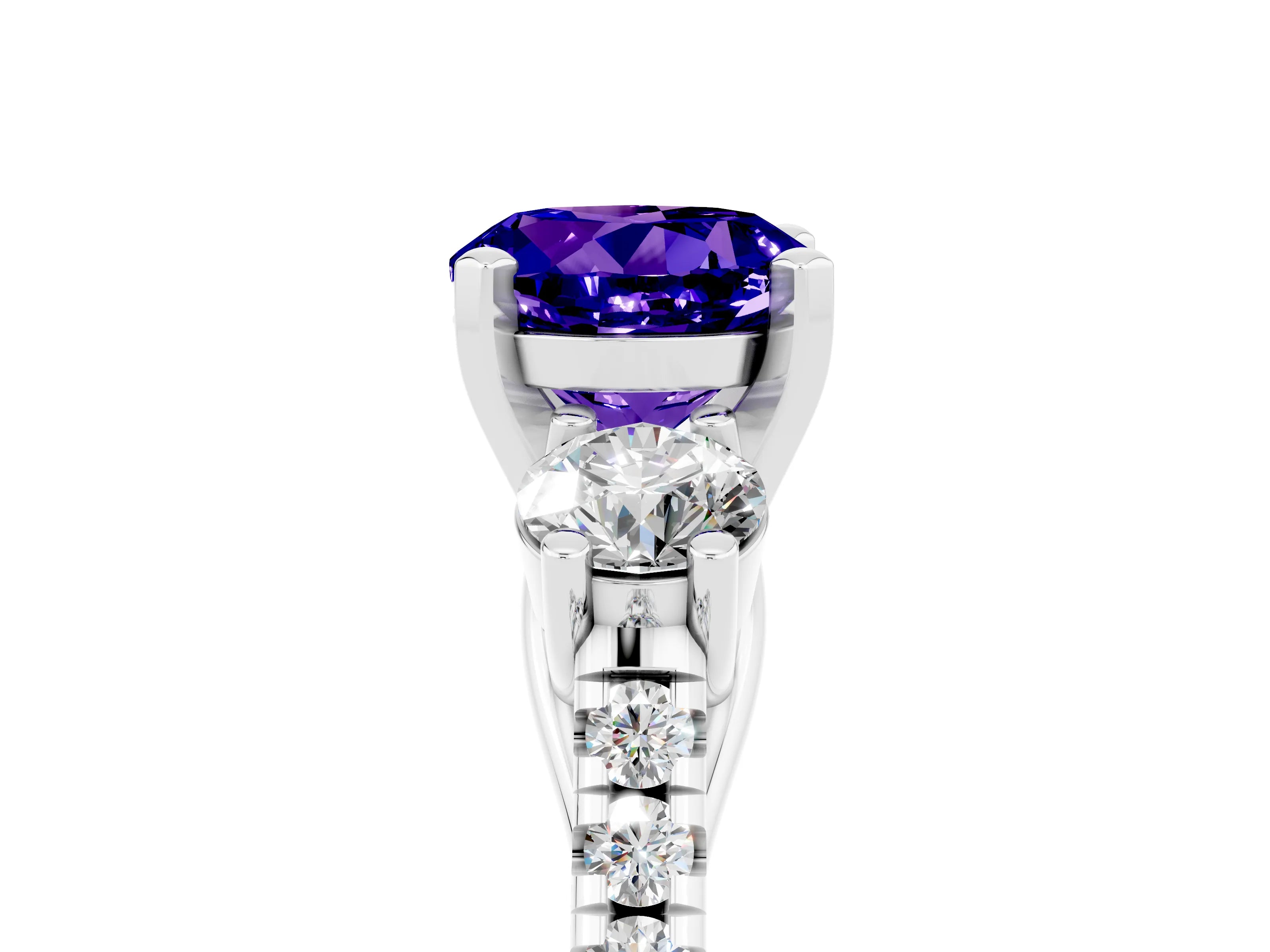 White gold Three-Stone Round Cut Tanzanite Pavé Band with Four-Prong Setting_5