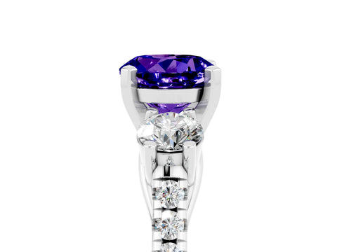 White gold Three-Stone Round Cut Tanzanite Pavé Band with Four-Prong Setting_5