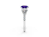 White gold Three-Stone Round Cut Tanzanite Ring with Pavé Band and Prong Setting_14