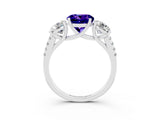 White gold Three-Stone Round Cut Tanzanite Ring with Pavé Band and Prong Setting_15