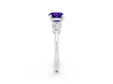 White gold Three-Stone Round Cut Tanzanite Ring with Pear Side Stones and Four-Prong Setting_20