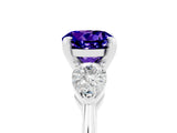 White gold Three-Stone Round Cut Tanzanite Ring with Pear Side Stones and Four-Prong Setting_23