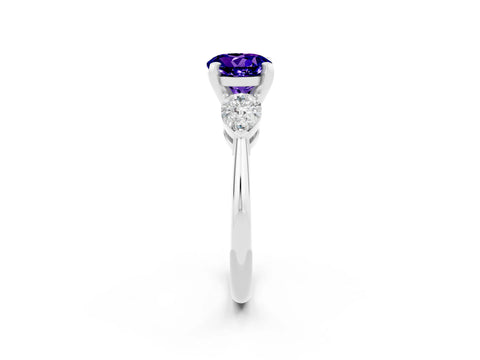 White gold Three-Stone Round Cut Tanzanite Ring with Pear Side Stones and Four-Prong Setting_26