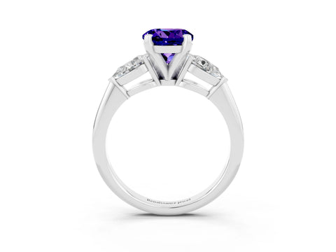 White gold Three-Stone Round Cut Tanzanite Ring with Pear Side Stones and Four-Prong Setting_27