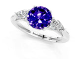 White gold Three-Stone Round Cut Tanzanite Ring with Pear  Side Stones in Four-Prong Setting_13