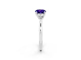 White gold Three-Stone Round Cut Tanzanite Ring with Pear  Side Stones in Four-Prong Setting_14