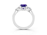 White gold Three-Stone Round Cut Tanzanite Ring with Pear  Side Stones in Four-Prong Setting_15