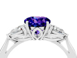 White gold Three-Stone Round Cut Tanzanite Ring with Pear  Side Stones in Four-Prong Setting_16