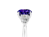 White gold Three-Stone Round Cut Tanzanite Ring with Pear  Side Stones in Four-Prong Setting_17