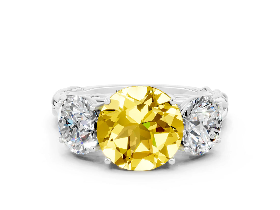 White gold Three-Stone Round Cut Yellow Sapphire Braided Band Ring with Four-Prong Setting_36