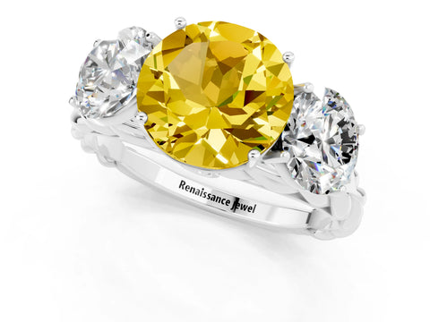 White gold Three-Stone Round Cut Yellow Sapphire Braided Band Ring with Four-Prong Setting_37