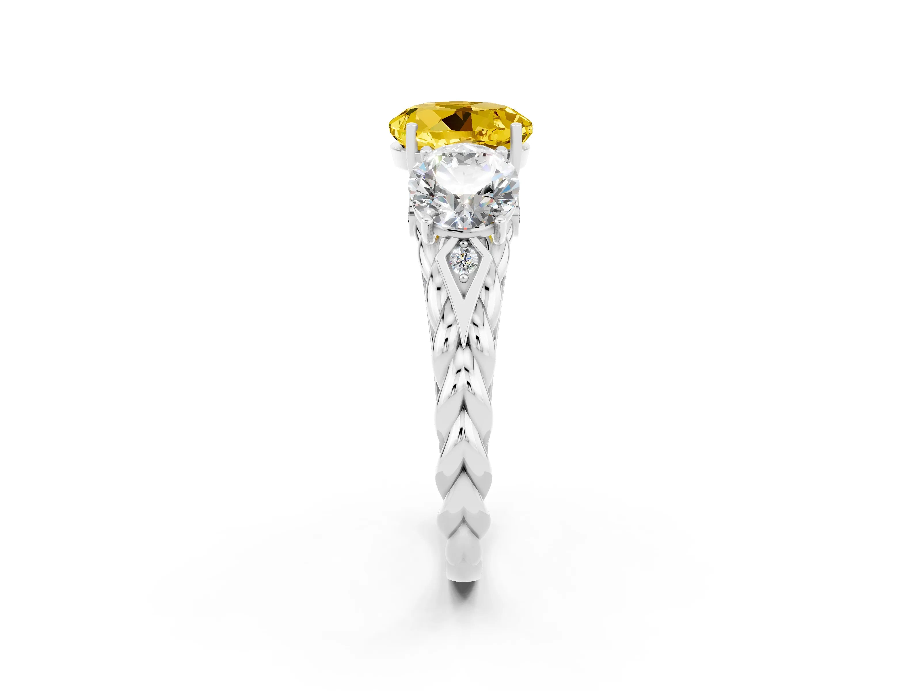 White gold Three-Stone Round Cut Yellow Sapphire Braided Band Ring with Four-Prong Setting_38