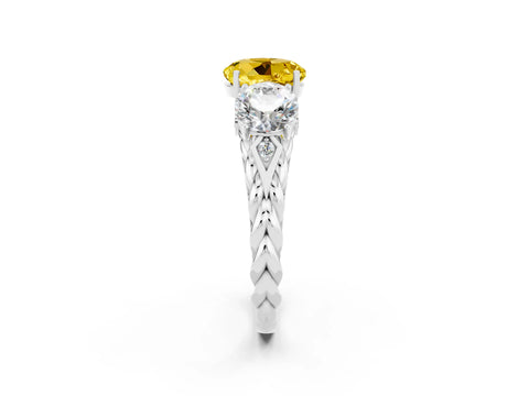 White gold Three-Stone Round Cut Yellow Sapphire Braided Band Ring with Four-Prong Setting_38