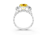 White gold Three-Stone Round Cut Yellow Sapphire Braided Band Ring with Four-Prong Setting_39