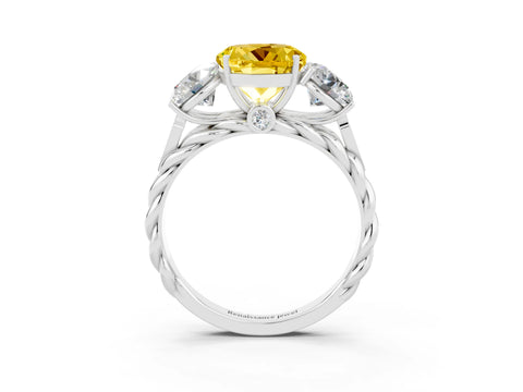 White gold Three-Stone Round Cut Yellow Sapphire Braided Band Ring with Four-Prong Setting_39