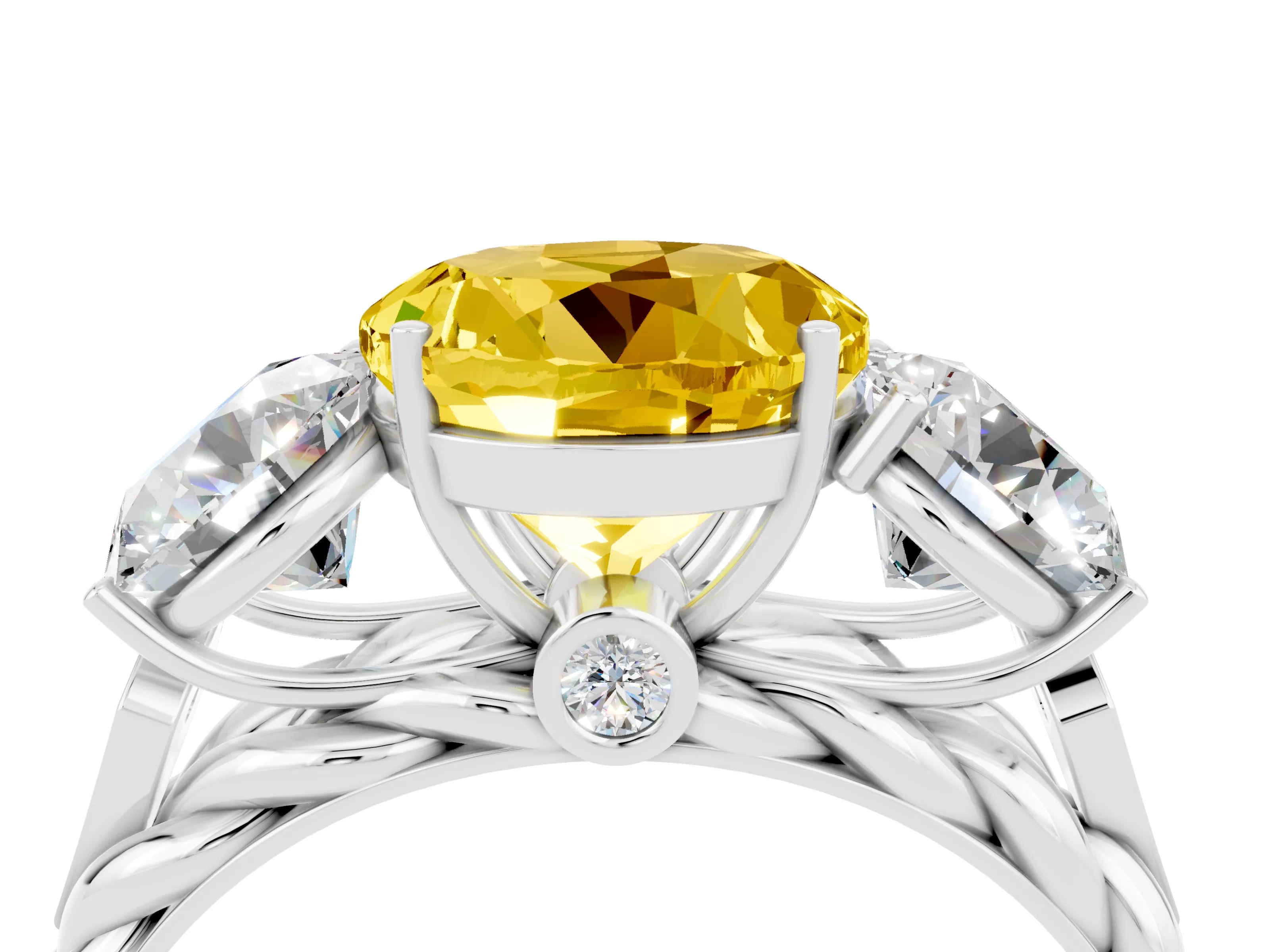 White gold Three-Stone Round Cut Yellow Sapphire Braided Band Ring with Four-Prong Setting_40